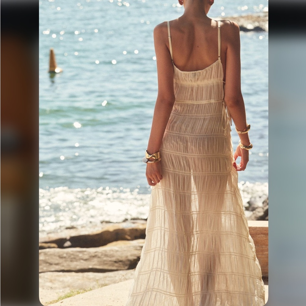 SNDYS La Louisiane Maxi Dress Size XS Cream Shell Swimwear Beach Vacation Chic - Picture 5 of 14